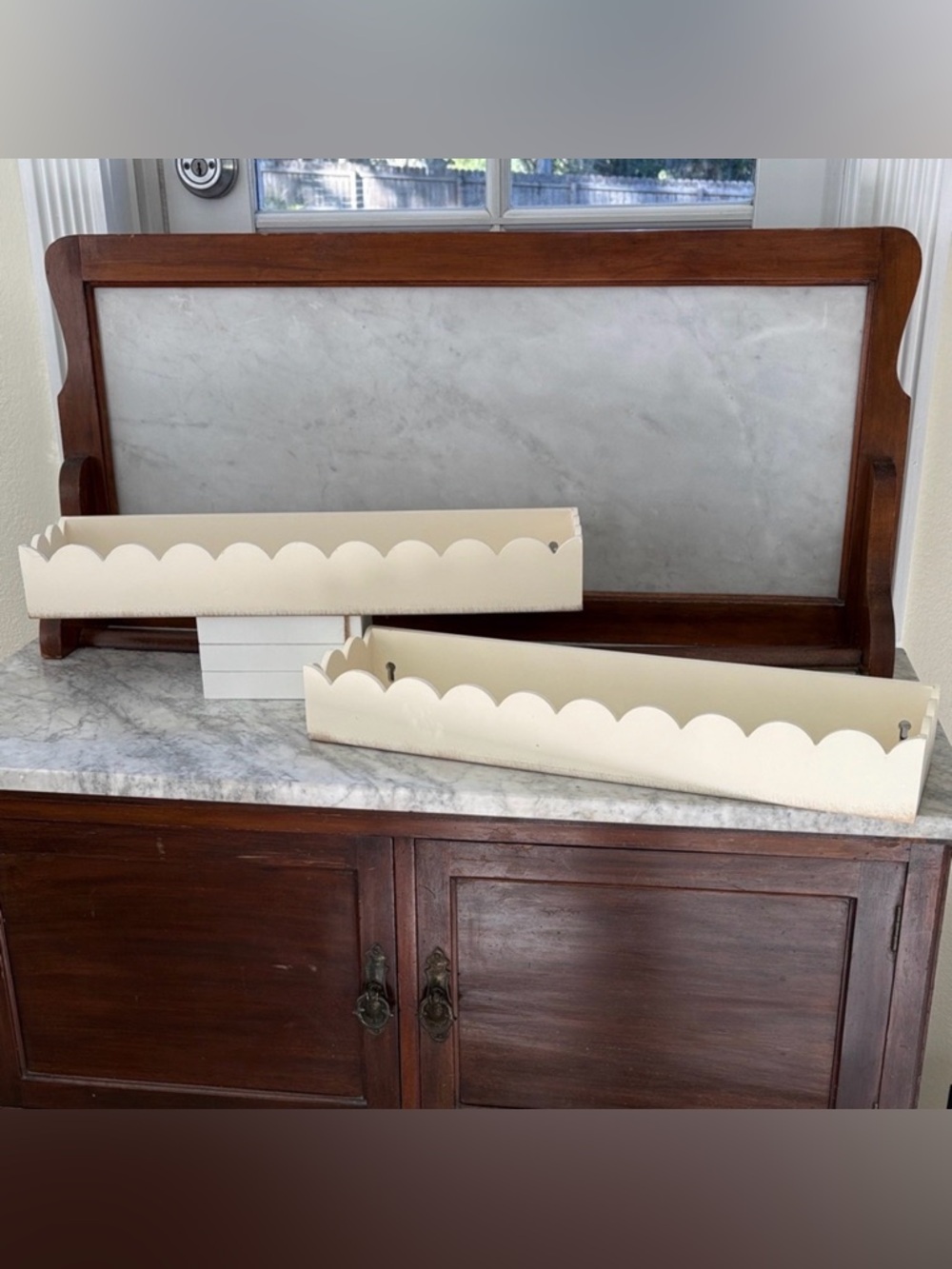 NWOT PAIR Scalloped Display Shelves Risers Distressed Farmhouse Shabby Chic